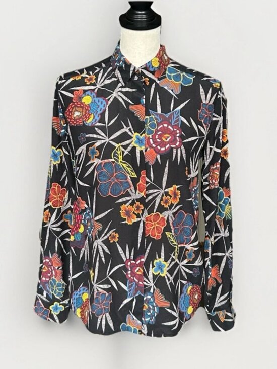 & Other Stories Tops - & Other Stories 100% Silk Black Floral Blouse Long Sleeve Romantic Chic Sz 6